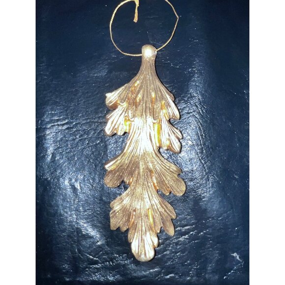 7 Gold Leaf & Harp Christmas Ornaments Victorian Style Tree 6" - Picture 3 of 9